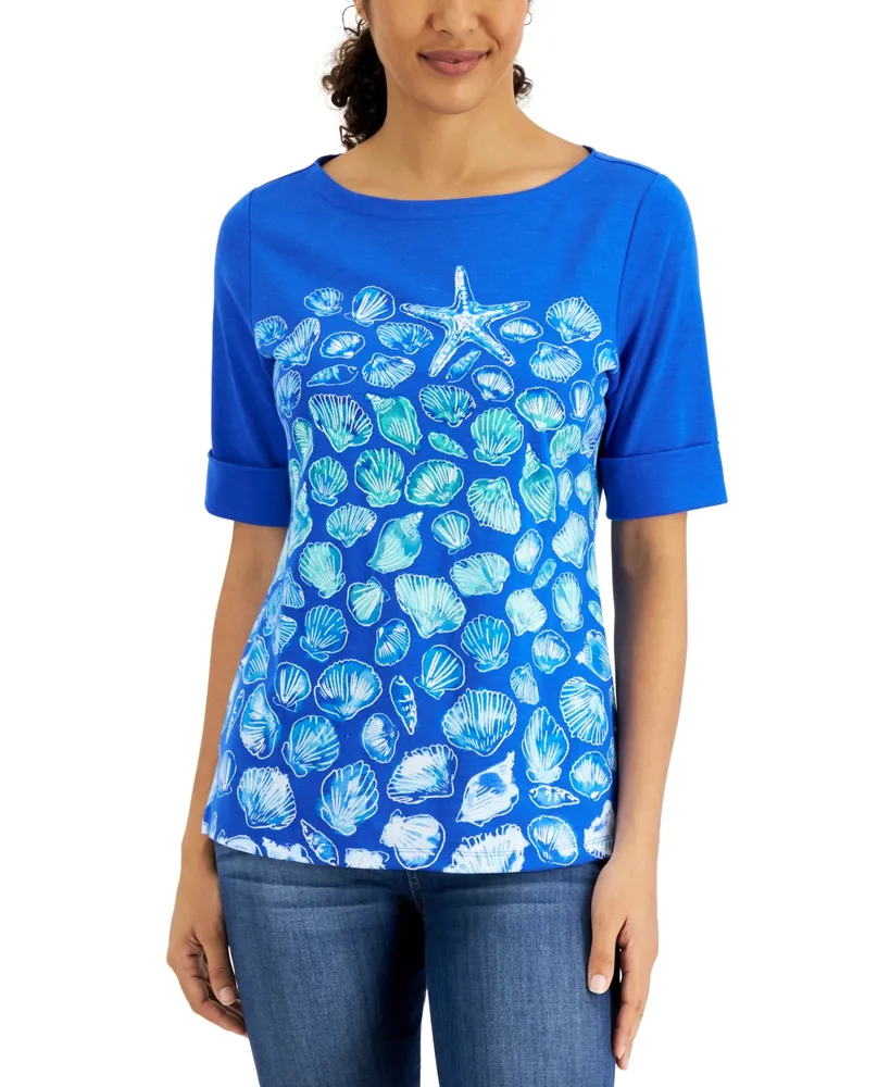 Karen Scott Petite Printed Scoop-Neck T-Shirt, Created for Macy's