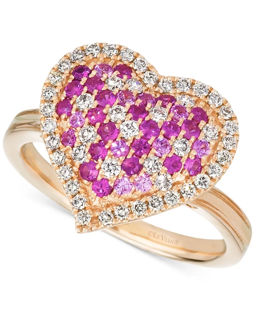 Le Vian Strawberry Ombre Pink Ombre Ruby (1/2 ct. t.w.) & Nude Diamond (3/8 ct. t.w.) Heart Ring in 14k Rose Gold