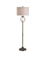 Brass Ring with Molded Wood Like Accents Floor Lamp