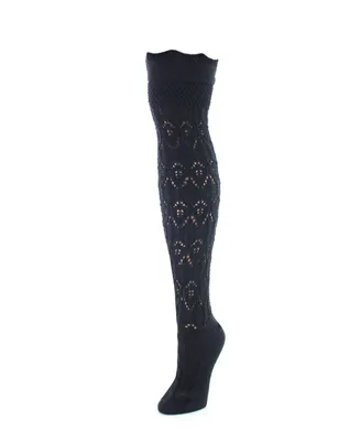 MeMoi Women's Diamond Pointelle Chunky Knit Over-The-Knee Warm Socks