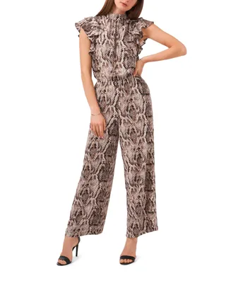 1.state Women's Flutter Sleeve Printed Mock Neck Jumpsuit