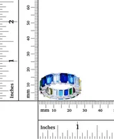 Rainbow Colored Emerald Cut Cubic Zirconia Eternity Band Rhodium Plated Sterling Silver