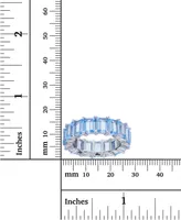 Created Light Blue Spinel Emerald Cut Eternity Band Rhodium Plated Sterling Silver