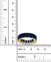Created Blue Spinel Emerald Cut Eternity Band 14k Yellow Gold Plated Sterling Silver
