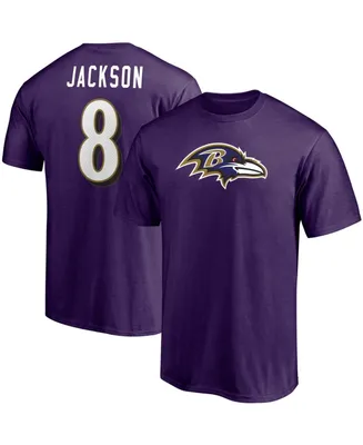 Men's Lamar Jackson Purple Baltimore Ravens Player Icon Name and Number T-shirt