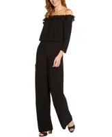 Adrianna Papell Ruffled Off-The-Shoulder Jumpsuit