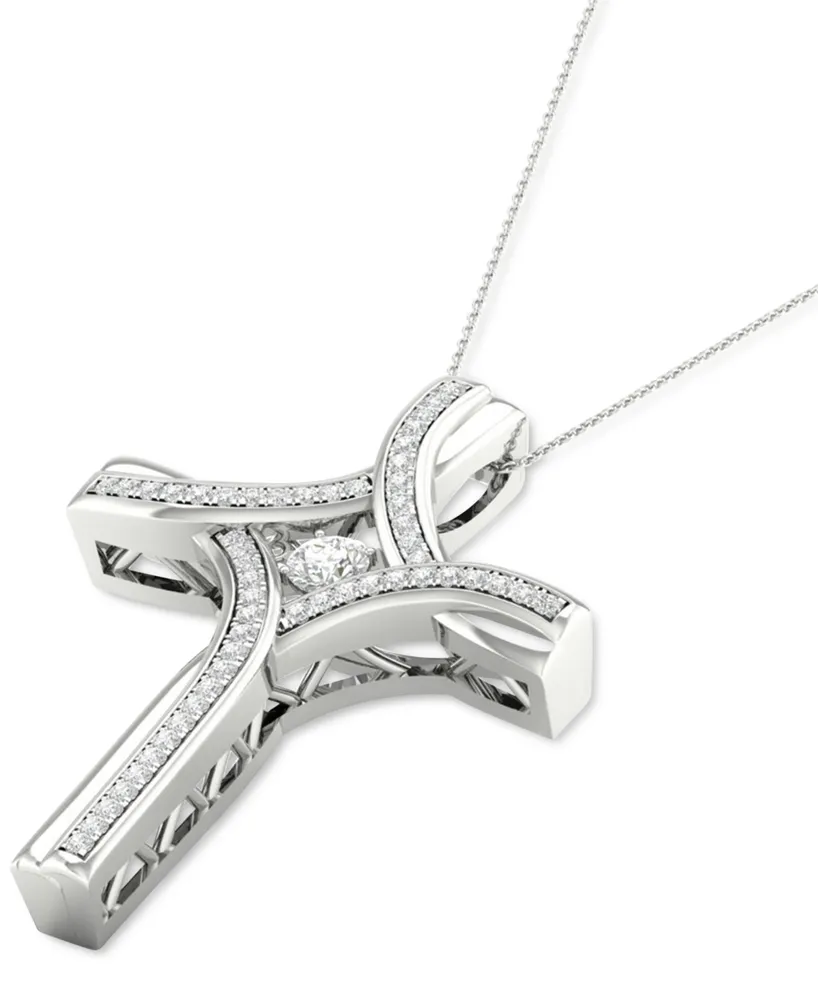 Twinkling Diamond Star Diamond Cross 18' Pendant Necklace (1/5 ct. t.w.) in 10k White Gold