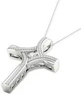 Twinkling Diamond Star Diamond Cross 18' Pendant Necklace (1/5 ct. t.w.) in 10k White Gold