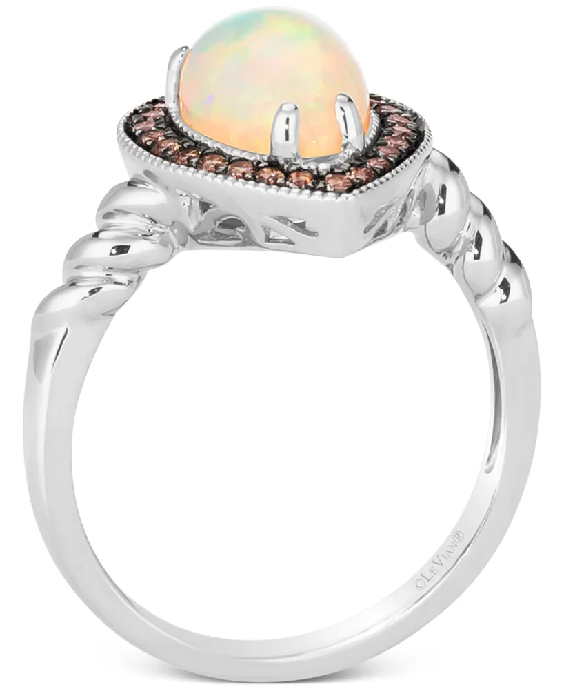 Le Vian Neopolitan Opal (7/8 ct. t.w.) & Chocolate Diamond (1/5 Halo Ring 14k White Gold