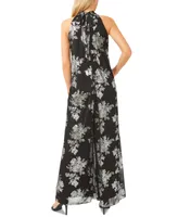 Msk Metallic Floral-Print Halter Wide-Leg Jumpsuit