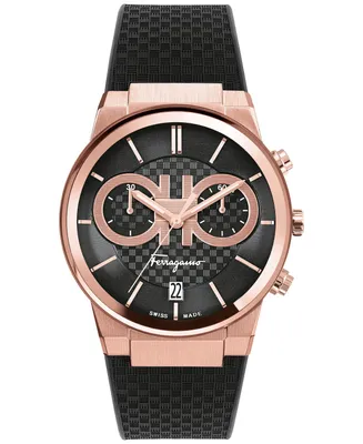 Salvatore Ferragamo Men's Swiss Chronograph Ferragamo Sapphire Black Silicone Strap Watch 41mm