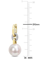 Cultured South Sea Pearl (11mm) & Diamond (1/10 ct. t.w.) Linked Huggie Hoop Earrings in 14k Gold & White Gold