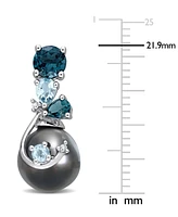 Cultured Tahitian Pearl (9mm) & Blue Topaz (2 ct. t.w.), & Diamond Accent Drop Earrings in 14k White Gold