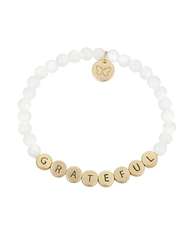 Gold Flash Plated "Grateful" Genuine Stone Stretch Bracelet