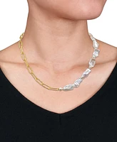 Cultured Freshwater Keshi Pearl (5-7mm) Paperclip Link 18" Statement Necklace in 18k Gold-Plated Sterling Silver