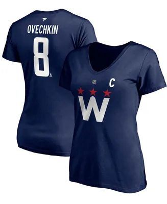 Women's Alexander Ovechkin Navy Washington Capitals 2020/21 Alternate Authentic Stack Name and Number V-Neck T-shirt