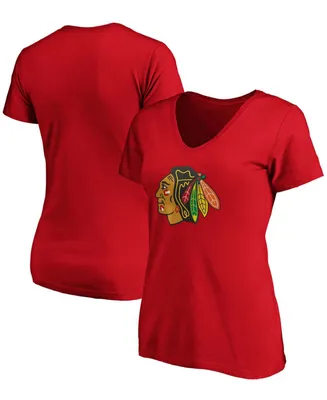 Women's Red Chicago Blackhawks Primary Logo V-Neck T-shirt