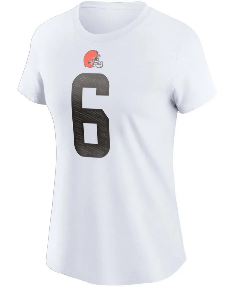 Women's Baker Mayfield White Cleveland Browns Name Number T-shirt