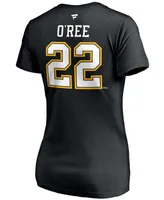 Women's Willie O'Ree Black Boston Bruins Authentic Stack Retired Player Name and Number V-Neck T-shirt