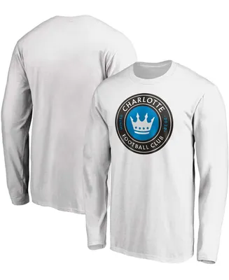 Men's White Charlotte Fc Primary Logo Long Sleeve T-shirt
