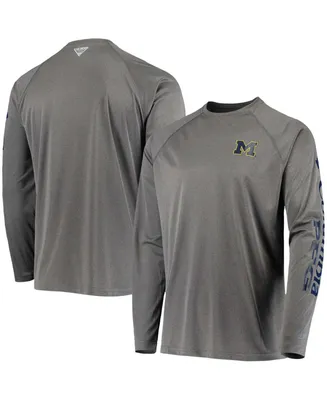 Men's Charcoal Michigan Wolverines Pfg Terminal Tackle Omni-Shade Long Sleeve T-shirt