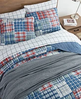 Nautica Raeford Blue Cotton Reversible 3 Piece Quilt Set