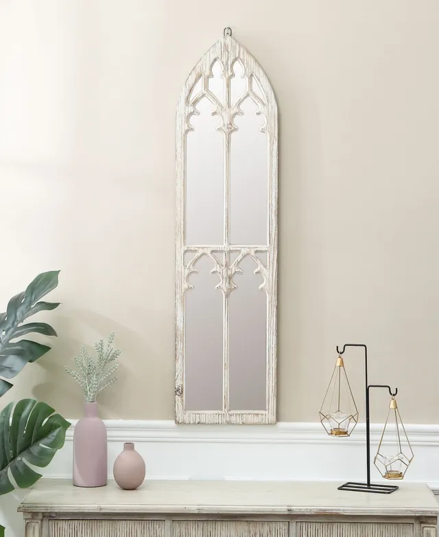 Glitzhome Wooden Cathedral Windowpane Wall Mirror Decor, White