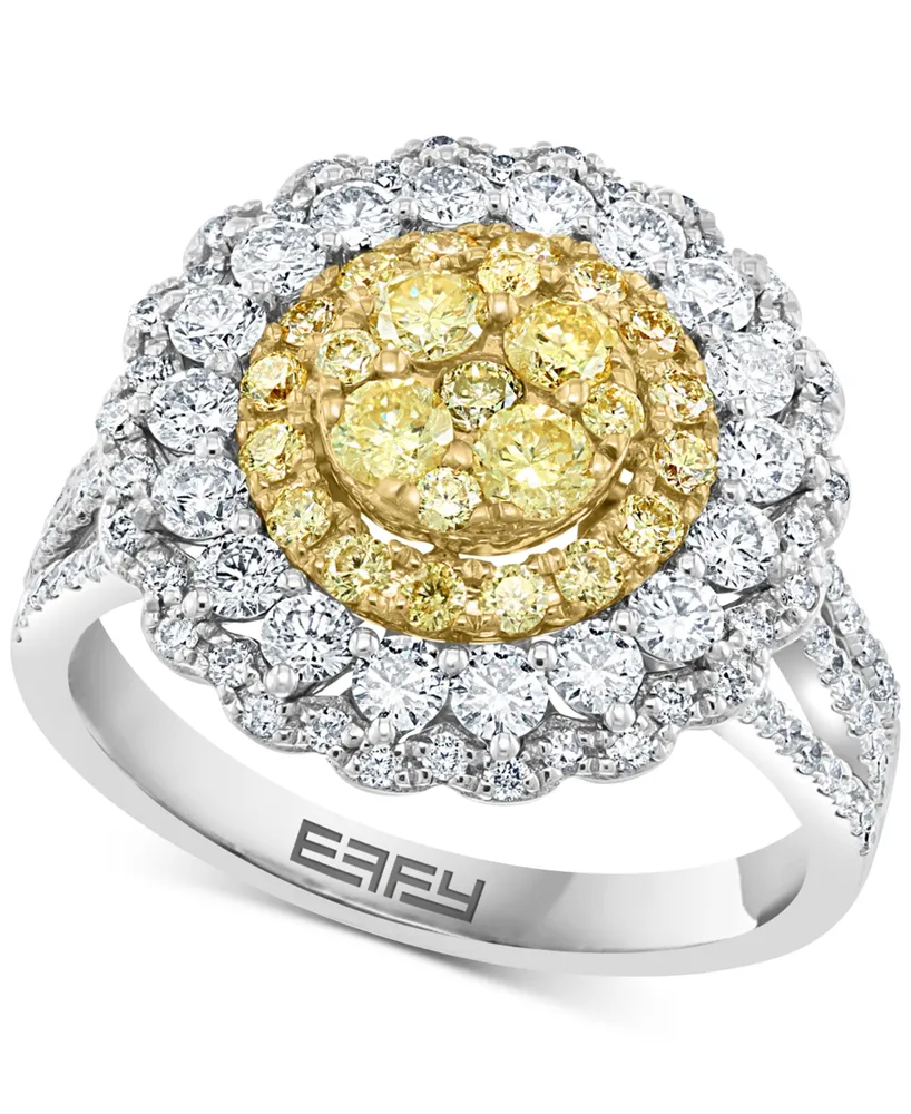 Effy Yellow & White Diamond Flower Ring (1-3/4 ct. t.w.) in 14k White & Yellow Gold