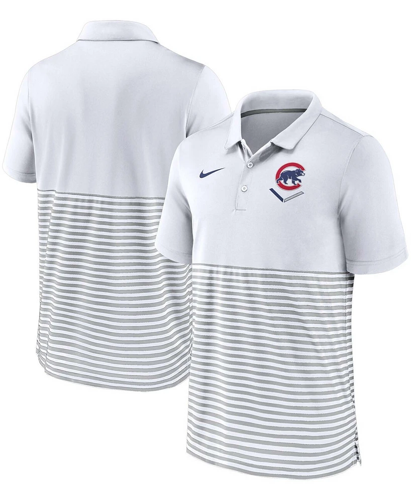 Men's White-Gray Chicago Cubs Home Plate Striped Polo