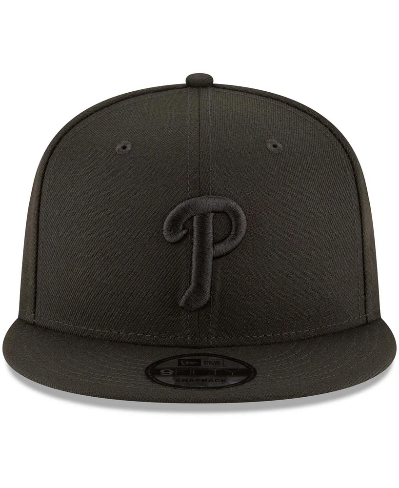 Men's Black Philadelphia Phillies Black on Black 9FIFTY Team Snapback Adjustable Hat