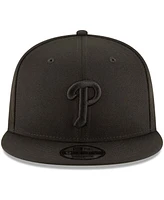 Men's Black Philadelphia Phillies Black on Black 9FIFTY Team Snapback Adjustable Hat