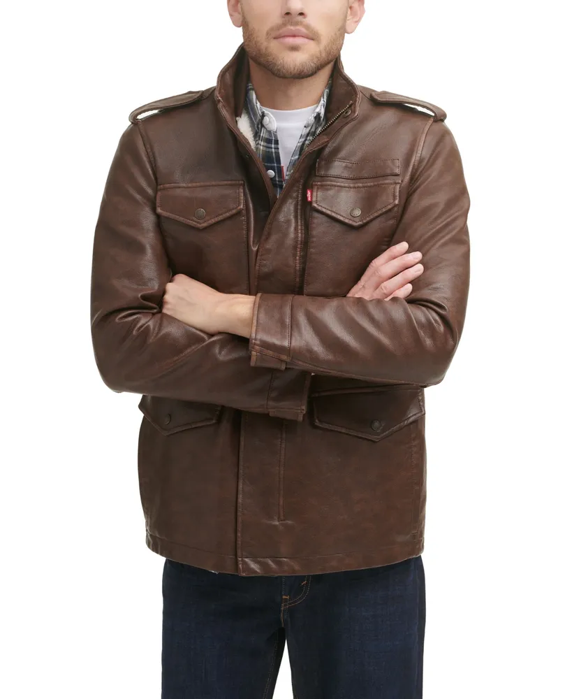 Men's Faux Leather Four Pocket Field Jacket