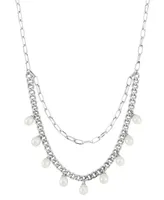 Cultured Freshwater Pearl (6-1/2-7mm) Paperclip Link 18" Layered Necklace in Sterling Silver