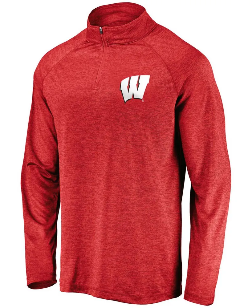 Men's Red Wisconsin Badgers Primary Logo Striated Raglan Quarter-Zip Jacket