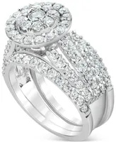 Diamond Halo Cluster Bridal Set (3 ct. t.w.) in 14k White Gold