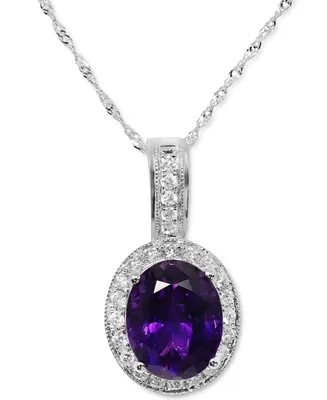 Amethyst (3-1/2 ct. t.w.) & Diamond (1/3 ct. t.w.) Halo 18" Pendant Necklace in 14k White Gold