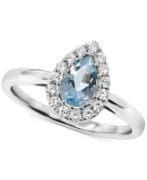 Aquamarine (3/4 ct. t.w.) & Diamond (1/5 ct. t.w.) Pear Halo Ring in 14k White Gold