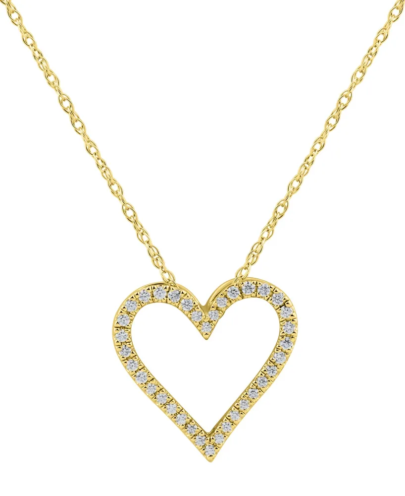 Diamond Heart 18" Pendant Necklace (1/10 ct. t.w.) in Sterling silver or 14k Gold-Plated sterling Silver - Gold