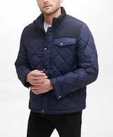Cole Haan Men's Mixed Media Diamond Quilt with Faux Sherpa Lining Coat