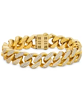 Men's Cubic Zirconia Curb Link Chain Bracelet in 24k Gold-Plated Sterling Silver