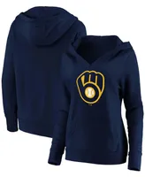 Plus Navy Milwaukee Brewers Official Logo Crossover V-Neck Pullover Hoodie