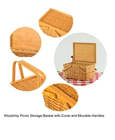 Picnic Storage Basket with Cover and Movable Handles