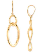 Italian Gold Circle and Oval Leverback Drop Earrings in 10k Gold