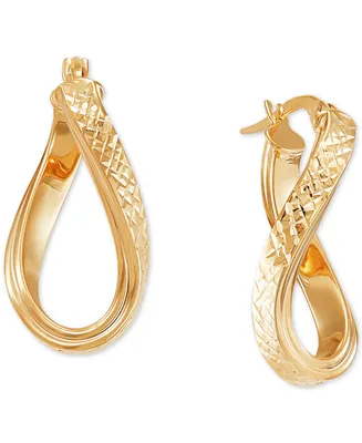 Italian Gold Textured Curved Oval Hoop Earrings in 10k Gold