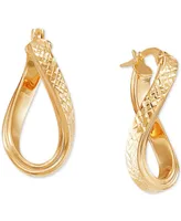Italian Gold Textured Curved Oval Hoop Earrings in 10k Gold