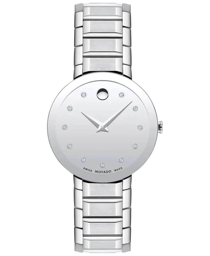 Movado Sapphire Women's Swiss Diamond (1/20 ct. t.w.) Silver-Tone Bracelet Watch 28mm