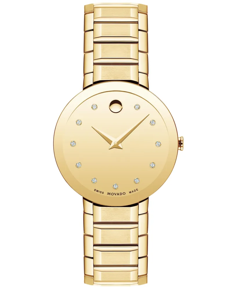 Movado Sapphire Women's Swiss Diamond (1/20 ct. t.w.) Gold-Tone Pvd Bracelet Watch 28mm