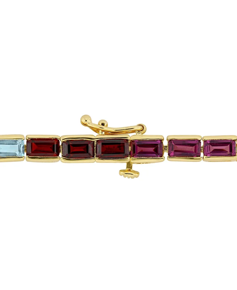 Multi-Gemstone Baguette Link Bracelet in 18k Gold-Plated Sterling Silver