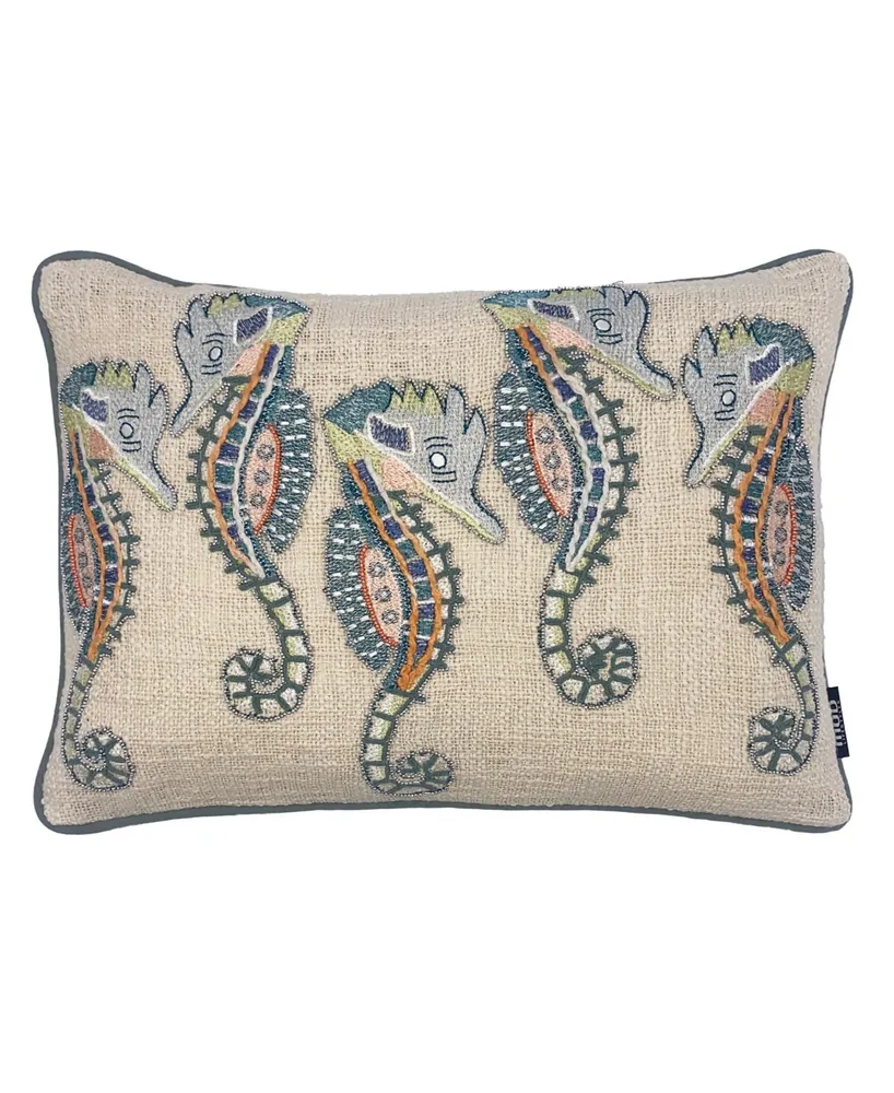 Seahorses Embroidery Lumbar Decorative Pillow, 20" x 14"