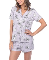 White Mark Women's Short Sleeve Floral Pajama Set, 2-Piece